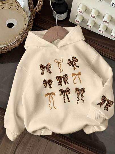 1 pieza Sudadera casual con estampado para niña preadolescente, forrada térmica, manga larga, ropa de estudiante para otoño/invierno