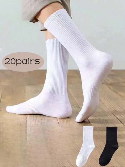 20 Pairs Plus Size Unisex Thin Breathable Antibacterial Odor-Resistant Crew Socks, Suitable For All Seasons