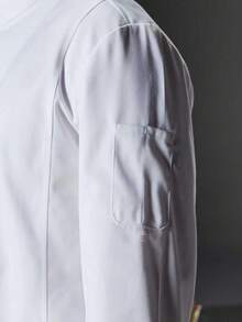 长袖厨师制服，白色，耐用，可水洗，抗起球，亲肤面料，不褪色，适用于酒店、餐厅、面包店、咖啡馆、厨房、食堂，男女通用设计 - 白色 - 查看 8