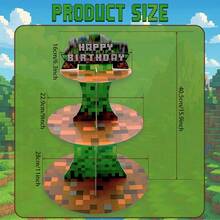 1pc/2pcs, Green Pixel Block Cupcake Rack, 3 Layers Dessert Rack Game Party Supplies Video Game Cup Dangao Boys Girls Birthday Decorations, Adventure Craft Theme Healing Tower Birthday Party Decorations (Pixel Style)