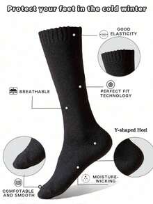 1/3 Pairs Men's Black Extra Long & Thick Wool Blend Thermal Leg Warmers, Soft Merino Wool Blend Knee High Socks For Winter, Skiing & Business Wear, Cozy Socks