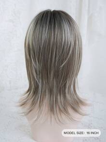 NAMM 16-Inch Premium Dark Grey Highlight White Wolf Cut Short Wig For Women With Bangs- Dark Roots Natural Looking Fluffy Very Soft Synthetic Heat Resistant Fiber Hair, Full Machine Beautiful Costume Wig For Girls Daily, Halloween Wig,Music Festival Party Street Wear, Cosplay Anime Or Costume Use(Natural Layered Texture & Lightweight) - 挑染白色 - 查看 3