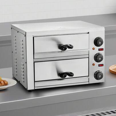 Horno de pizza eléctrico   para encimeras, 12 pulgadas, 1700 W, con control de temperatura y temporizador de 0 a 120 minutos, tecnología de horneado uniforme y bandeja recogemigas de fácil limpieza, ideal para cocinas comerciales y domésticas