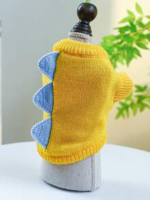 1 pièce Vêtements pour animaux de compagnie, Vêtements pour chiens/chats de petite taille, Tenue mignonne et heureuse pour chiots/chatons, Chandail de dinosaure chaud et confortable - Jaune - Jaune citron - Voir 5