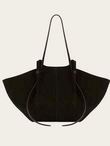 [Drawstring Adjustment + Fan-Shaped Silhouette]Brown Suede Tote Bag | 31cm Large Capacity Shoulder Bag | Retro Lazy Style Commuter Bag | Autumn And Winter Suede-Like Underarm Bag | Niche Wing Design Women's Bag