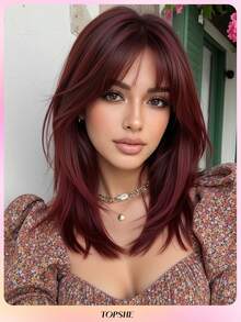 TOPSHE 14 Inch Elegant Rose Net Cap Wig, High Temperature Fiber, Layered Heat Resistant Synthetic Braided Wig, Suitable For Daily Wear, Parties, Cosplay - Wine Red - Burgundy - View 12