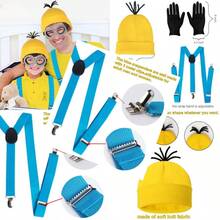 4 Pcs Halloween Costume Accessories AdultsYellow Beanie Hat/Goggles/Gloves/Suspenders For Halloween Dress Up - 如圖 - 查看 1