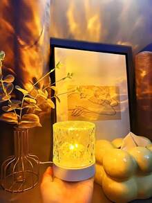 1 Piece Of Dreamy Round Glass Ripple Light Water Ripple Rotating Projector Light, Featuring Multi-Color Modes, A Versatile Ambient Projection Night Light, And The Perfect Romantic Gift For Birthdays And Festivals. Suitable For Large Holidays Such As Halloween, Christmas, Thanksgiving, Easter, Valentine's Day, - Circular Glass Water Pattern - View 5