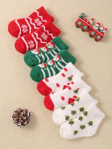 4 pares de calcetines navideños para bebé, con estampados de Papá Noel y árbol de Navidad, diseñados como calcetines hasta el tobillo para bebés. Son suaves, cómodos y casuales, adecuados como regalos navideños para niños, y son estilos de otoño e invierno. Regalos de Navidad/Acción de Gracias