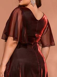 Women's Elegant Ombre Cocktail Party Dress, Formal Maxi Gown With High Slit, Criss-Cross Ruffle Hem, Metallic Fabric, Suitable For Formal Events, Weddings, Galas, Concerts, Parties In Spring, Summer, Autumn, Christmas - Burgundy - View 9
