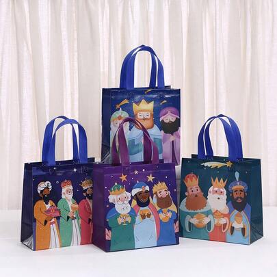 3pcs/6pcs/12pcs/24pcs Epiphany Gift Bags - Large Party Bags (9x8.6x4.3 Inches) In Blue, Purple, Gold, Red Durable Polyester Material - Suitable For Holidays, Birthdays, Weddings, Retirement Celebrations - With Easy-Carry Handles, Can Be Hung Or Stacked - Ideal For Churches, Schools, Parties - Economical Christmas Gift Packaging, Cartoon Design, Sturdy Structure, Holiday Celebration Packaging
