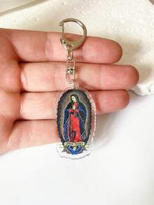 1pc Acrylic Retro Catholic Pendant Keychain Of Our Lady Of Guadalupe, Virgin Mary Pendant Keyring Decor For Women, Bag Charms, Jewelry Accessories, Car Keychain Accessories, Lobster Claw Keychain, Best Gifts For Birthday Or Holiday