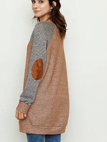 Boho Retro 90's Vintage  Checkered Solid Tie Dye V Stich Pink Mustard Blue Brown Raglan Drop Shoulder Knit Top  Cool Tunic Sweatshirt Pullover - Cà phê Mocha - Xem 1