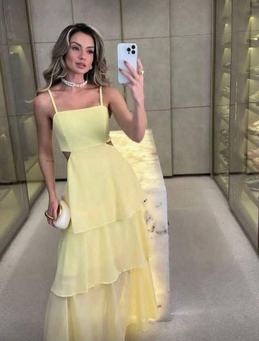 Long Chiffon Party Dress With Ruffles And Pads For Wedding, Graduation, Birthday Summer - Yellow - View 1