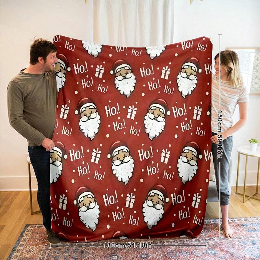 1pc Soft & Comfortable Christmas Themed Flannel Throw Blanket, Santa Claus Pattern Design, Versatile Use For Sofa, Bed, Car, Office, Camping, Perfect Gift For Family And Friends