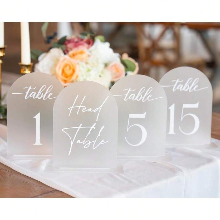 Frosted Arch Acrylic Table Numbers For Wedding Reception - 5" X 7" White Font Centerpiece Set With Holder Stands & Head Table Sign - Anniversary, Event, Party, Wedding Set 1-15,22440555 - Màu xanh Ô liu - Xem 1