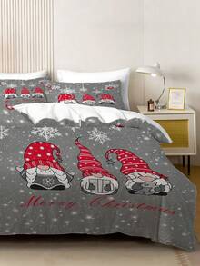 2/3pcs Christmas Gnome Cartoon Bed Comforter Set, Duvet Cover Bed Sheets Set -Bedding Set, With 1 Duvet Cover And 1-2 Pillowcases, King-Size Bedspread, Soft Skin-Friendly Polyester, Machine Washable, Dry Clean,Suitable For Room/Bedroom/Home Decoration.