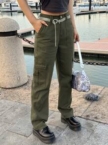 Women's Elastic Waist Casual Cargo Jeans Suitable For Travel