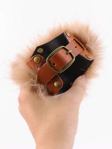 2pcs Set PU Leather Viking Wrist Guards: Faux Fur Trimmed Nordic Rune Armor, Suitable For LARP, Renaissance Fairs And Cosplay - A - View 9