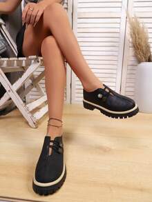 New European And American Imported Soft Bottom Flat Heel Loafers, Comfortable Versatile Casual Granny Shoes/Mom Shoes/Loafers, Thick Sole Flats For Women - Black - View 2