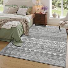 1pc Gray Tone Print Carpet, Retro , Nordic Geometric Pattern, Luxurious Velvet Material, Wear-Resistant Fabric, Rectangular Area Rug, Traditional Pattern Details, Anti-Slip And Easy To Clean, Soft And Skin-Friendly, Suitable For Living Room, Bedroom, Art Space, Home Decor, Doormat, Large Area Carpet, All-Season, Indoor And Outdoor Use - Grey - View 3