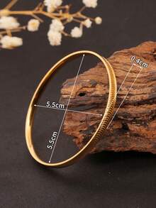 1pc Stainless Steel Retro Chic Striped Smooth Bangle Bracelet, Fashionable Elegant Niche , Suitable For Women's Daily Commute Wear, Gift For Friends Or Girlfriend, Social Gifting - Car Pattern Striped Batch Flower Bracelet - View 3