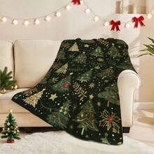 Christmas1pc Green Christmas Tree Flannel Blanket,280gsm,Throw Blankets, Blanket For Bed, Tapestry,Rug, Suitable For Home Decor,The Four Seasons,Winter Decorations, Bedroom Decor, Room Decoration Stuff, Living Room Decor, Picnic Blanket, Best Friend Gifts, Bed.