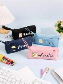 Customized Cute Pencil Case, Storage Bag, Personalized Storage Bag, Cosmetic Bag, Multi-Functional Travel Pouch, Space-Saving, Fashionable And Tidy, Compact And Portable, Casual And Versatile, Holiday Gift, Excellent Choice, Christmas Gift, Suitable For Travel, Home, Stationery, And Cosmetics Storage - Multicolor (Style 3) - View 6