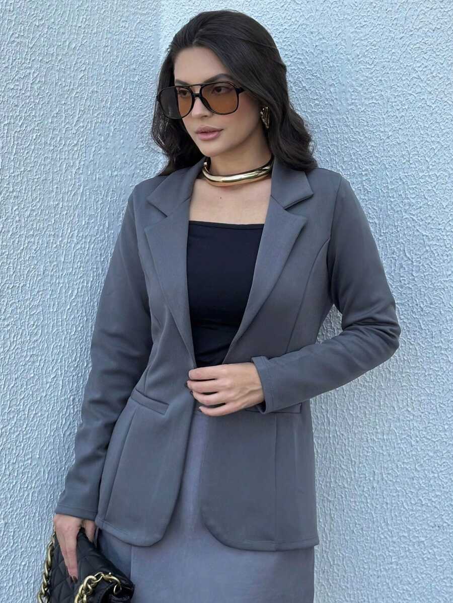 Women's Blazer Max Long Coat Formal Suit Tailoring Elegant Formal Overcoat - 灰色 - 查看 1