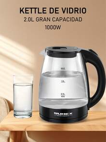 Hervidor eléctrico de vidrio, hervidor de agua eléctrico 2.0L/1000W, con luz LED y apagado automático y protección contra. - Negro - Ver 3