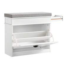 SoBuy Shoe Bench With Seat Cushion, Storage Space, Shoe Cabinet, Shoe Rack, Narrow, Space-Saving Bench With Storage Space For Hallway, Living Room, Bedroom, White Vintage Wood Grain Effect FSR82 - 61x51x24cm White - View 12