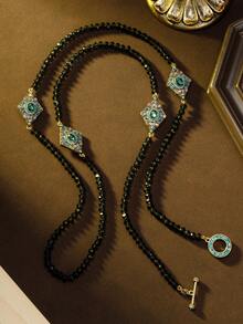 1 szt. zabytkowy naszyjnik z europejskim i amerykańskim wzorem w kształcie rombu z kryształkami, elegancki luksusowy zestaw naszyjnika i kolczyków, odpowiedni na imprezy, bankiety, wesela i inne okazje - Wielokolorowe - Zobacz 7