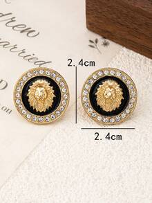 1 Pair Fashionable European & American Design Enamel Inlaid Pearl & Rhinestone Round Earrings, High-End Chic Stud Earrings For Women