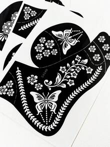6pcs Temporary Tattoo Templates, Suitable For Real Tattoos, Foot Flower Tattoo Templates. Reusable Temporary Tattoo Template Kit, Suitable For Body Dressing(6pcs/2pcs),Tattoo Stencil - Black - View 6
