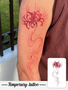 1 Miếng Hình Xăm Tạm Thời, Phong Cách Y2K, Hoa Dâm Bụt Đỏ, Họa Tiết Lãng Mạn, Chống Thấm Nước và Mồ Hôi, Có Thể Giặt Được, Không Phản Quang, Hình Xăm Mô Phỏng Trên Tay và Vai, Thích Hợp Cho Những Người Theo Phong Cách - Đỏ - Xem 1