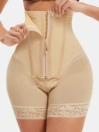1 Stück Bauchkontroll-Taillenformer-Slip mit Reißverschluss, Formende Shapewear mit hoher Taille und Po-Lifting-Shorts