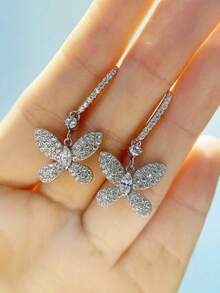 1 par de pendientes colgantes de circonita cúbica preciosa para mujeres, para boda, compromiso, aniversario, fiesta, joyería, regalo del Día de San Valentín