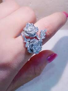 1pc Elegant Floral Bud Adjustable Ring, Minimalist High-End Rose Flower Unique Ring Suitable For Women, Daily, Festivals, Parties, Gift For Girlfriend, Best Friend, Valentine's Day - Silver - View 3