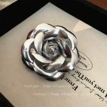 Luxury Flower Pin, Elegant French Leather Brooch, Costume Accessory - Silver - View 2