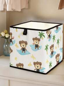 1 pieza Caja de almacenamiento abierta con estampado de animales de dibujos animados, organizador de cajones apilable, diseño resistente y de múltiples usos que ahorra espacio para el hogar, dormitorio, organización del hogar, almacenamiento debajo de la cama