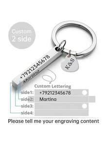 定制钥匙扣，个性化钥匙扣，3D 条形，不锈钢钥匙扣，四面雕刻文字，姓名，日期，标志，个性化钥匙扣，戒指，爱情礼物， - 銀色新 - 查看 10