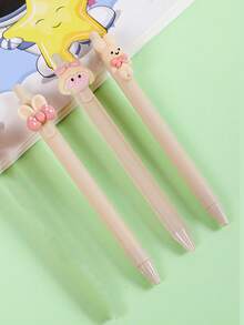 1/3/6支卡通中性笔 可爱贴纸按钮笔 学生考试/办公签字笔 0.5mm黑色墨水 可爱女孩按钮中性笔 学生学习文具 考试签字笔