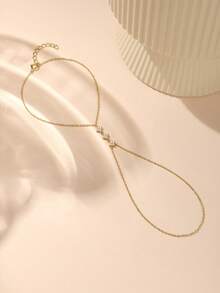 EleRunis 1PC 925 Sterling Silver Dainty Four Leaf Clover Ring Bracelet Hand Chain For Women Dainty Cubic Zirconia Bracelet And Ring Chain Body Jewelry Daily Wear Wedding Party Engagement Anniversary Valentine's Day