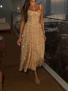 Sedessea 优雅浪漫迷人闪亮派对礼服，舞会礼服 - 黃色 - 查看 8