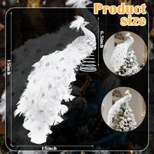 15 Inch Christmas Peacock Tree Topper Christmas Ornaments Artificial Feather Glitter White Peacock Xmas Decorations For Xmas Wedding Party Tree DecorHalloween Christmas New Year - trắng - Xem 9