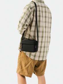 1pc Men's Casual Shoulder Bag, Solid Color Minimalist Sports Messenger Bag Festival - Black - View 2