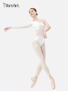 DonsGirl 1 Piece Women's Swan Lake Ballet Performance Costume-Shiny Sequined & Mesh Splicing, Asymmetrical Design, Single Sleeve With Finger Loops