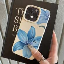 1pc White Leather Texture Floral Pattern Phone Case, Minimalist Blue Flower Design, Personalized Suitable For IPhone17/IPhone17 Air/IPhone17 Pro/IPhone17 Pro Max/16 Pro Max/15 Pro Max/14 Pro Max/13 Pro Max/12 Pro Max/11 Pro Max - trắng - Xem 5