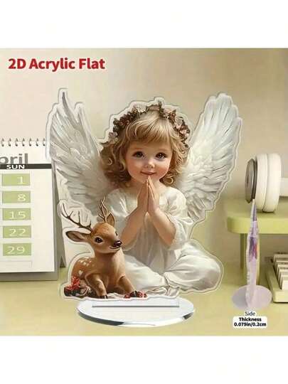 2D Flat Charming Angel And Reindeer 2D Acrylic Decor - Perfect Holiday Gift For Living Room And Bedroom, Ideal For Christmas And Festive Celebrations