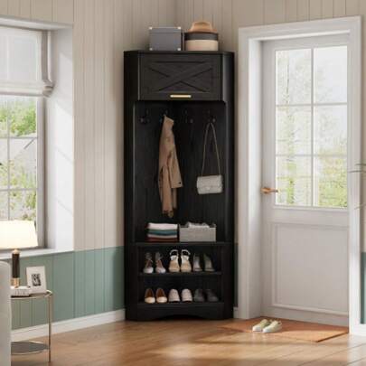 Garderoben-Set Modern Garderobenschrank, Flurgarderobe, 4 Hangenden Haken Schwarz,Maße: B53/ /53/H180 Cm